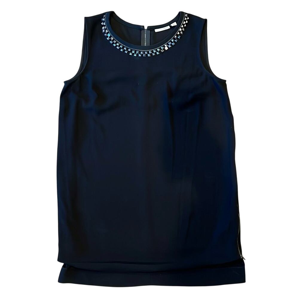 Halogen Women's Studded Neck Mini Shift Dress Black Size L